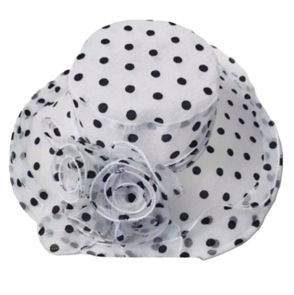 Women's New Hat larger brim white with black polka-dot  Derby - Picture 3 of 10